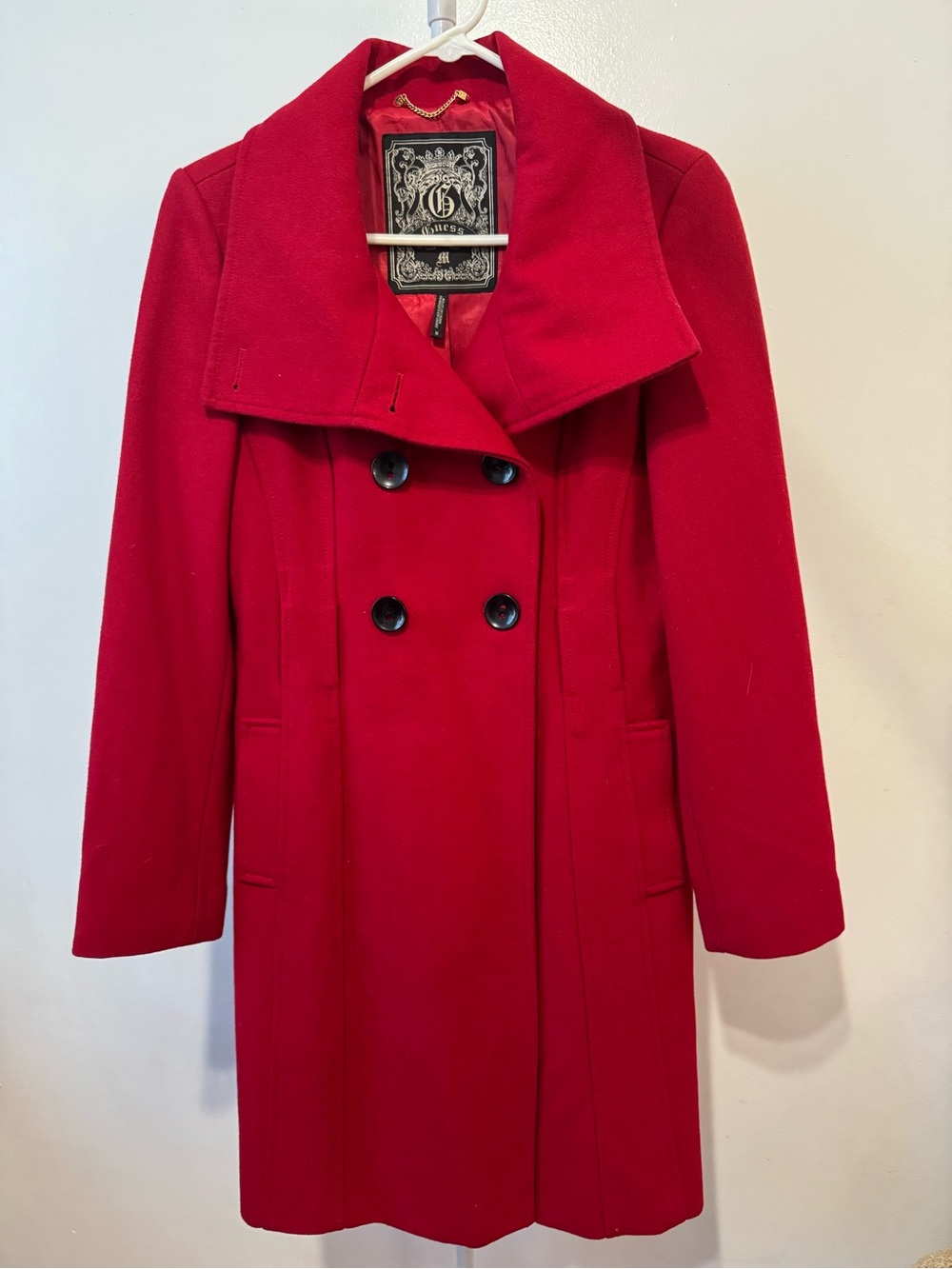 Guess Wool-Blend Red Double-Breasted Women's Coat Size Medium